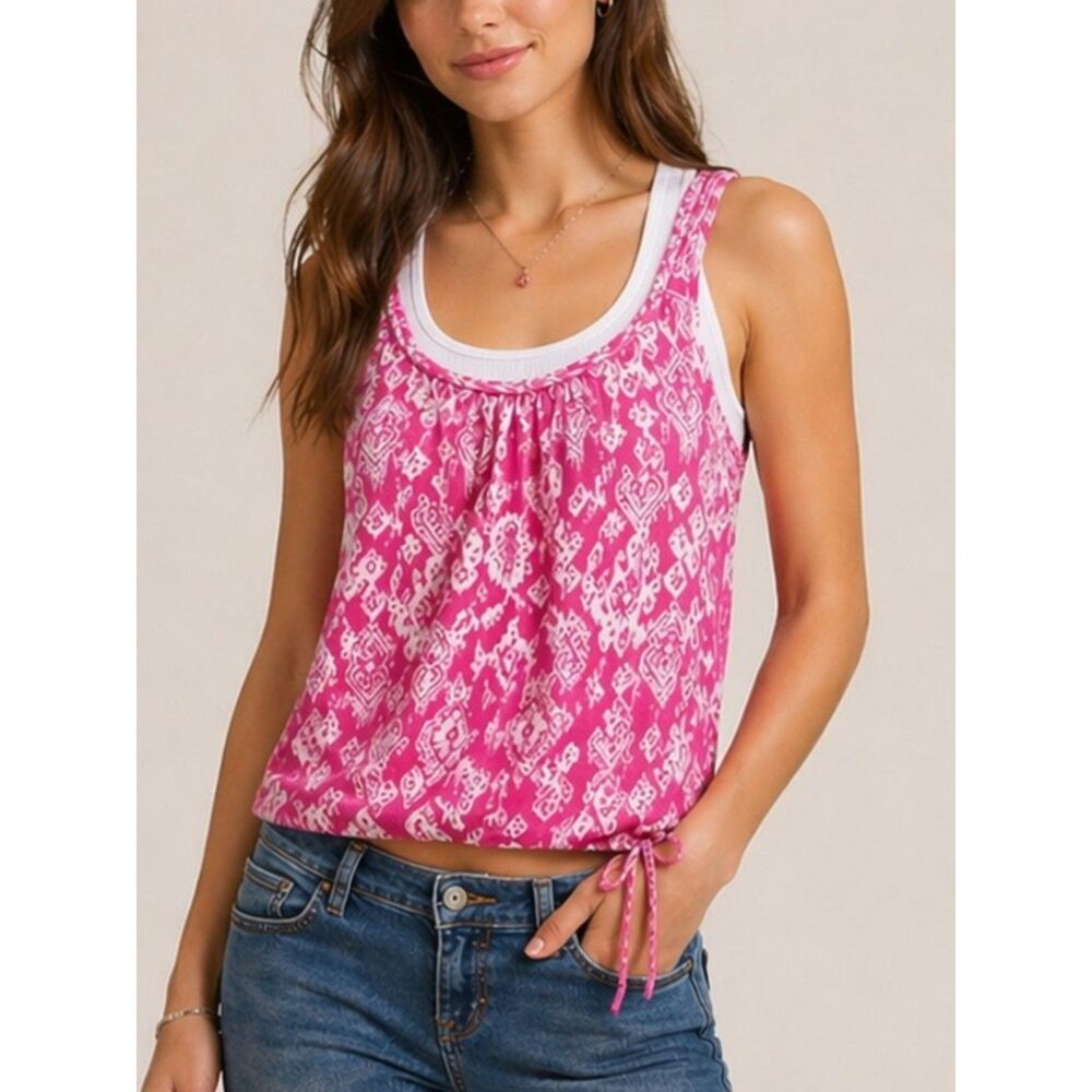 Style & Co. Two in One 90s Y2K Vintage Layered Pink Print Tank Women’s Size M - Picture 1 of 8